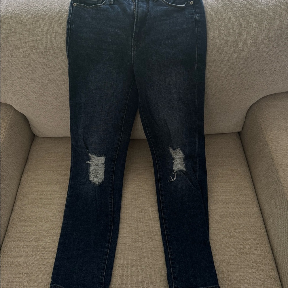Good American Distressed Dark Blue Women's Jeans